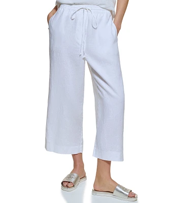 DKNY by Donna Karan Wide Leg Drawstring Woven Linen Blend Coordinating Pocketed Pants