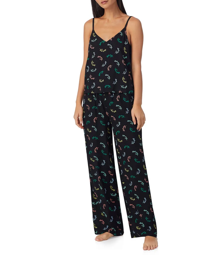 DKNY Woven Logo Print Sleeveless V-Neck Cami & Pant Pajama Set