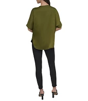 DKNY by Donna Karan Woven V-Neck Short Sleeve Blouse