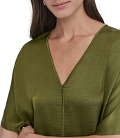 DKNY by Donna Karan Woven V-Neck Short Sleeve Blouse