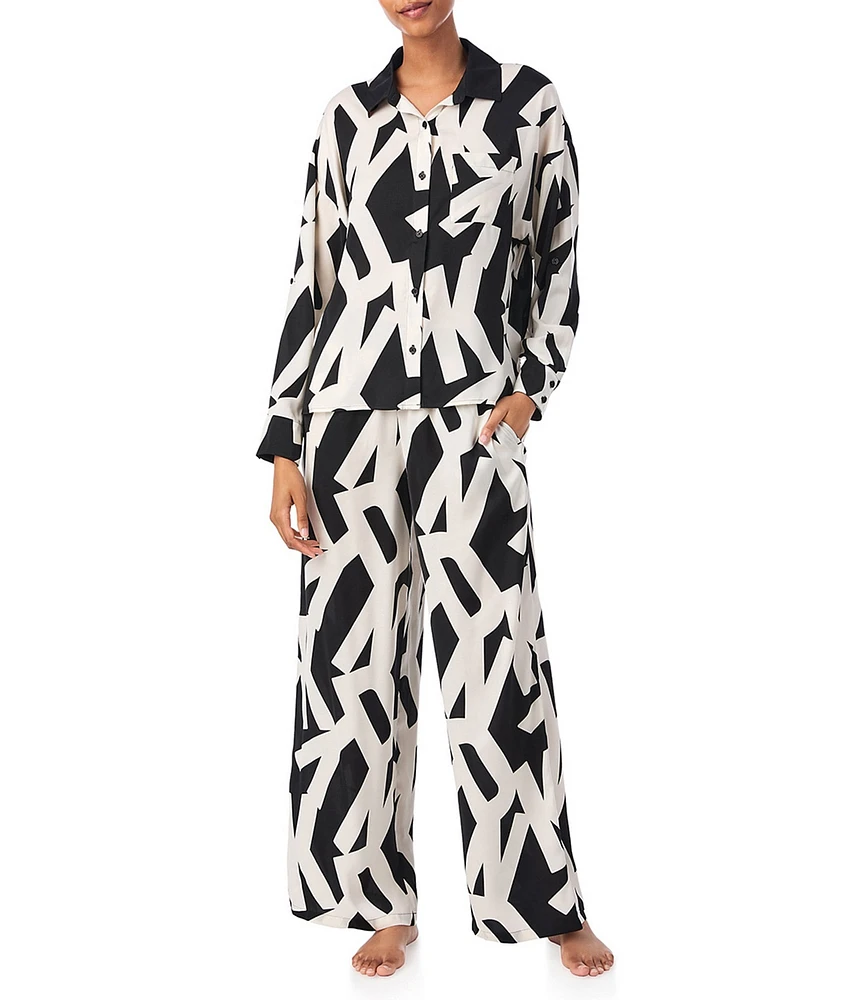 DNKY by Donna Karan Large Logo Print Long Sleeve Pant Pajama Set