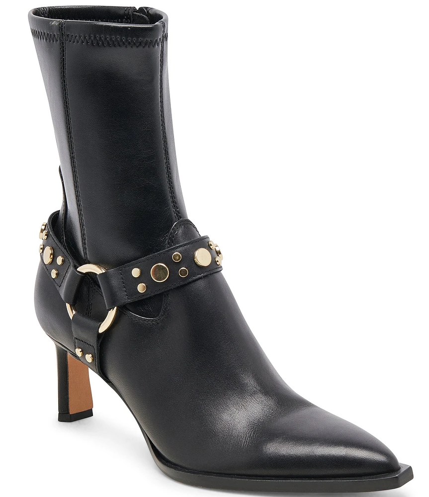 Dolce Vita Arya Stud Leather Studded Ankle Strap Pointed Toe Booties