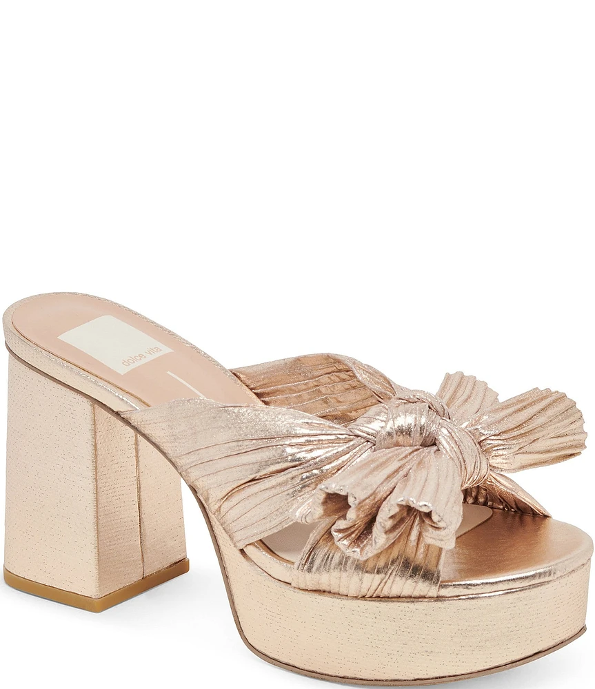 Dolce Vita Blare Pleated Metallic Fabric Bow Platform Dress Sandals