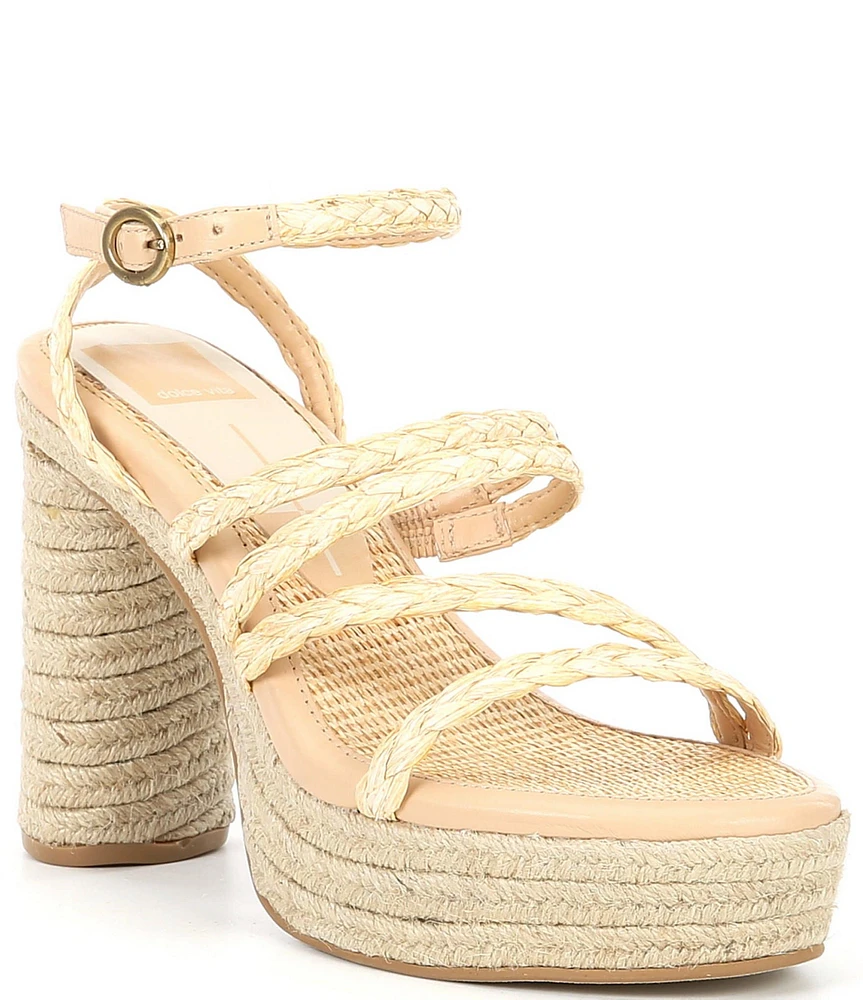 Dolce Vita Catina Raffia Ankle Wrap Strappy Platform Sandals