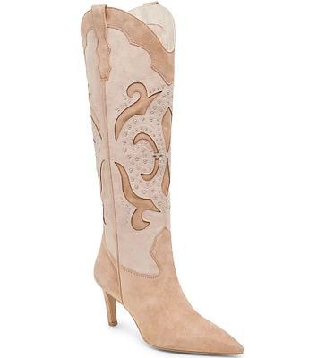 Dolce Vita Finley Stud Suede Kitten Heel Western Boots