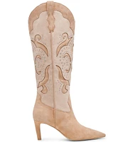 Dolce Vita Finley Stud Suede Kitten Heel Western Boots