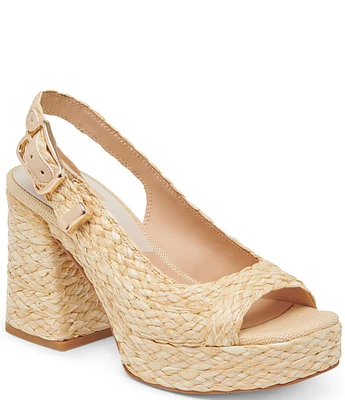 Dolce Vita Flores Raffia Slingback Platform Block Heel Sandals