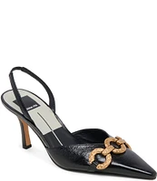 Dolce Vita Haylee Crinkle Patent Leather Slingback Gold Chain Detail Pumps