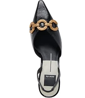 Dolce Vita Haylee Crinkle Patent Leather Slingback Gold Chain Detail Pumps