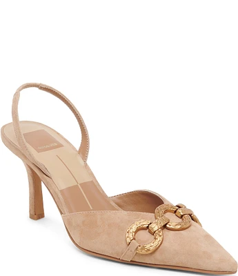 Dolce Vita Haylee Suede Slingback Gold Chain Detail Pumps