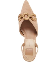 Dolce Vita Haylee Suede Slingback Gold Chain Detail Pumps