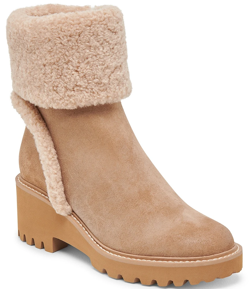 Dolce Vita Hug H2O Waterproof Suede Faux Fur Lug Sole Wedge Booties