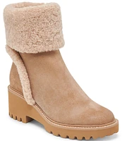 Dolce Vita Hug H2O Waterproof Suede Faux Fur Lug Sole Wedge Booties