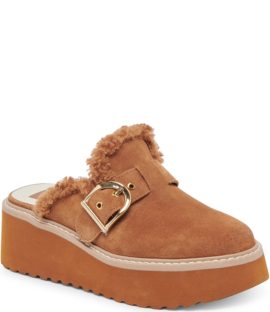 Dolce Vita Lelani Plush Suede Cozy Buckle Detail Platform Mules