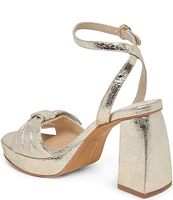 Dolce Vita Pacie Metallic Distressed Leather Bow Platform Block Heel Ankle Strap Dress Sandals