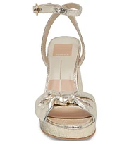 Dolce Vita Pacie Metallic Distressed Leather Bow Platform Block Heel Ankle Strap Dress Sandals