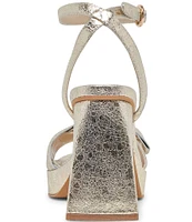 Dolce Vita Pacie Metallic Distressed Leather Bow Platform Block Heel Ankle Strap Dress Sandals