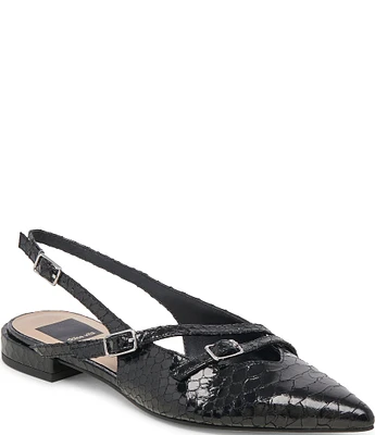 Dolce Vita Pamla Snake Embossed Leather Pointed Toe Buckle Detail Slingback Flats