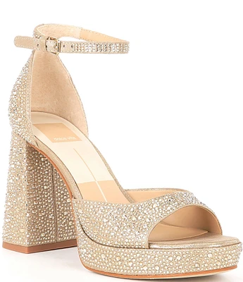 Dolce Vita Pandro Crystal Platform Block Heel Ankle Strap Dress Sandals