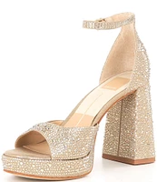 Dolce Vita Pandro Crystal Platform Block Heel Ankle Strap Dress Sandals