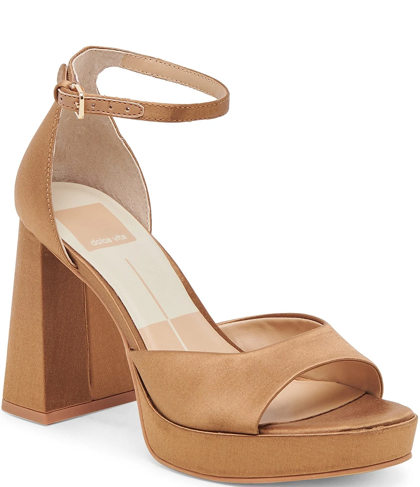 Dolce Vita Pandro Satin Platform Block Heel Ankle Strap Dress Sandals