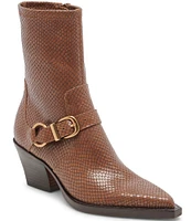 Dolce Vita Rave Snake Embossed Leather Buckled Strap Detail Pointed Toe Booties