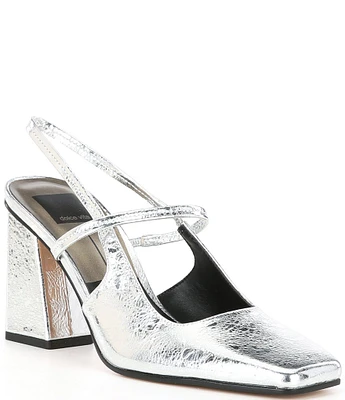 Dolce Vita Soyer Metallic Slingback Leather Square Toe Pumps