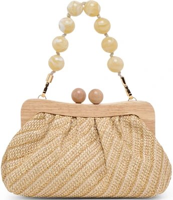 Dolce Vita Raffia Wood Frame Statement Handle Kisslock Clutch