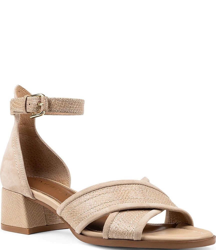 Donald Pliner Avai Lizard Embossed Leather Suede Ankle Strap Sandals