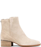 Donald Pliner Azia Suede Crocodile Embossed Leather Detail Booties