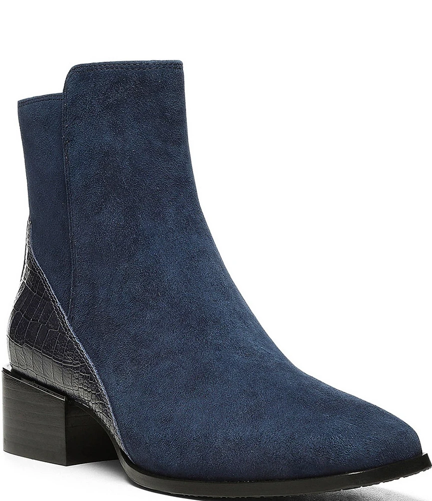 Donald Pliner Azia Suede Crocodile Embossed Leather Detail Booties