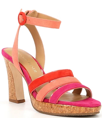 Donald Pliner Bayni Suede Baybi Suede Colorblock Cork Platform Ankle Strap Sandals