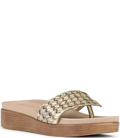 Donald Pliner Fifi Woven Metallic Leather Platform Wedge Thong Sandals