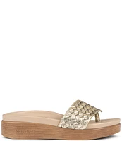 Donald Pliner Fifi Woven Metallic Leather Platform Wedge Thong Sandals