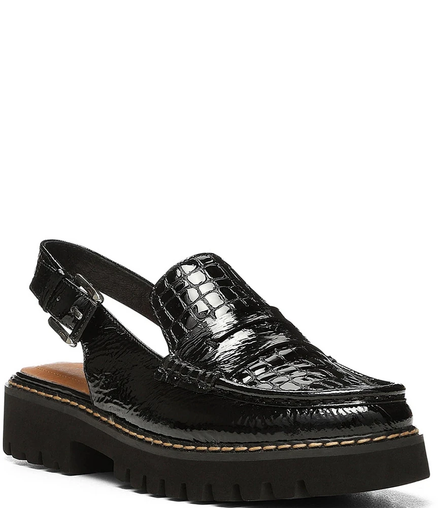 Donald Pliner Halie Crocodile Embossed Patent Leather Slingback Penny Loafers