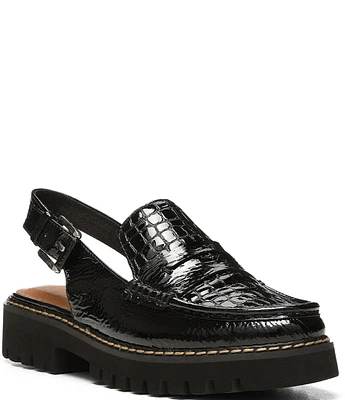 Donald Pliner Halie Crocodile Embossed Patent Leather Slingback Penny Loafers