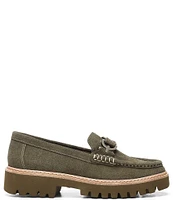 Donald Pliner Helio Suede Hardware Detail Lug Sole Platform Loafers