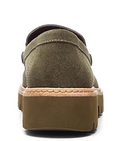 Donald Pliner Helio Suede Hardware Detail Lug Sole Platform Loafers