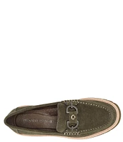 Donald Pliner Helio Suede Hardware Detail Lug Sole Platform Loafers