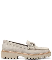 Donald Pliner Helio Suede Hardware Detail Lug Sole Platform Loafers