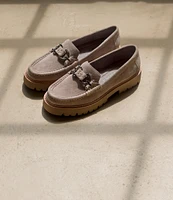 Donald Pliner Helio Suede Hardware Detail Lug Sole Platform Loafers