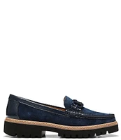 Donald Pliner Helio Suede Hardware Patent Detail Lug Sole Platform Loafers