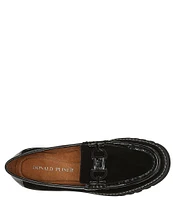 Donald Pliner Helio Suede Hardware Patent Detail Lug Sole Platform Loafers