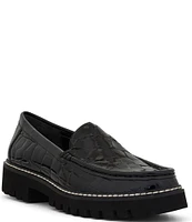 Donald Pliner Hope Crocodile Embossed Patent Leather Lug Sole Platform Loafers