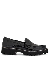 Donald Pliner Hope Crocodile Embossed Patent Leather Lug Sole Platform Loafers