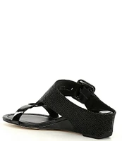 Donald Pliner Ofelia Buckle Detail Printed Leather Cork Wedge Slides