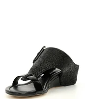 Donald Pliner Ofelia Buckle Detail Printed Leather Cork Wedge Slides