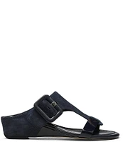 Donald Pliner Ofelia Denim Suede Buckle Detail Slide Sandals