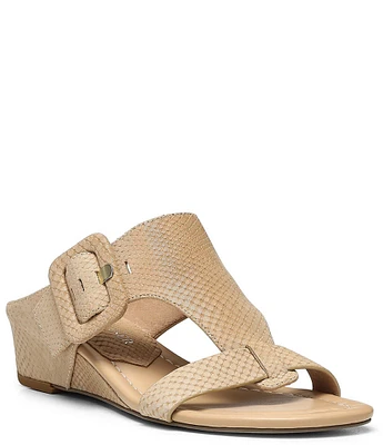 Donald Pliner Ofelia Snake Print Leather Buckle Slide Wedge Sandals