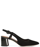 Donald Pliner Song Suede Crocodile Embossed Block Heel Slingback Dress Pumps